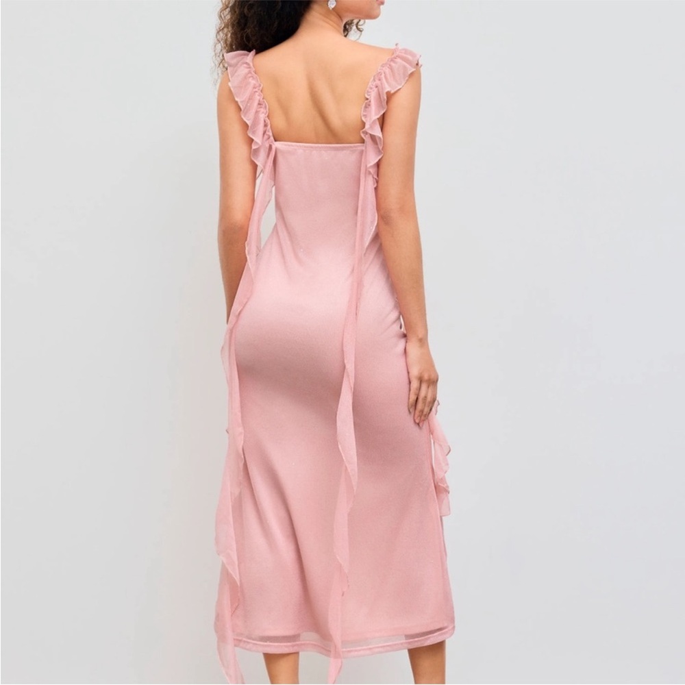 Soft Pink Ruffled Sequins Slip Dress - Picture 4 of 8
